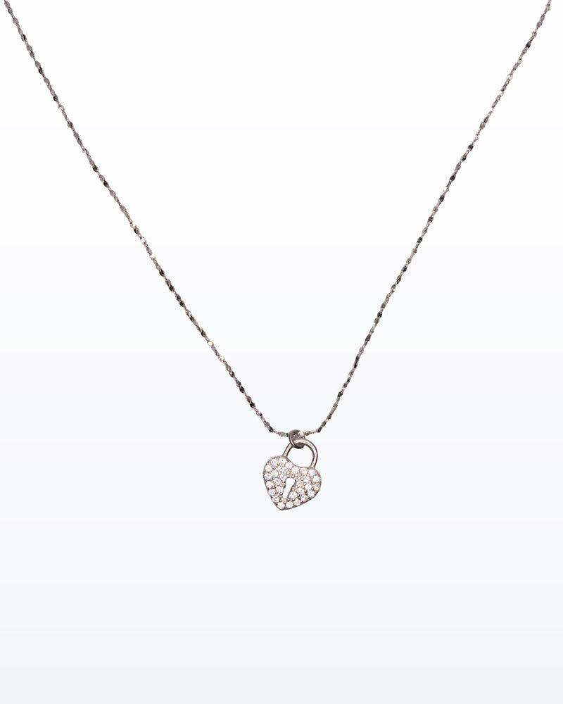 Heartlock – Collana acciaio con lucchetto cuore pavé